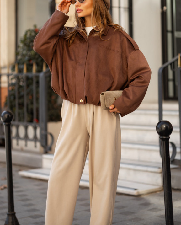 128 Бомбер з замши зі складками